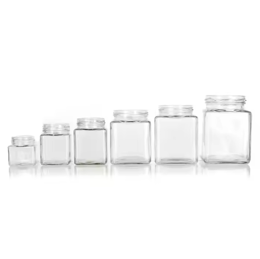 Factory Price 9 Oz 280Ml Empty Jar Clear Square Jelly Glass Jar With Metal Lid