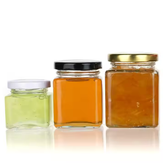 Factory Price 9 Oz 280Ml Empty Jar Clear Square Jelly Glass Jar With Metal Lid