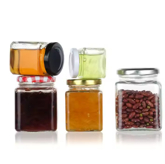 Factory Price 9 Oz 280Ml Empty Jar Clear Square Jelly Glass Jar With Metal Lid