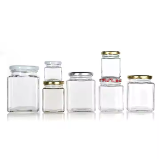 Factory Price 9 Oz 280Ml Empty Jar Clear Square Jelly Glass Jar With Metal Lid