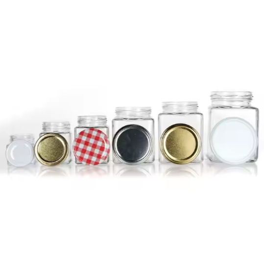 Factory Price 9 Oz 280Ml Empty Jar Clear Square Jelly Glass Jar With Metal Lid