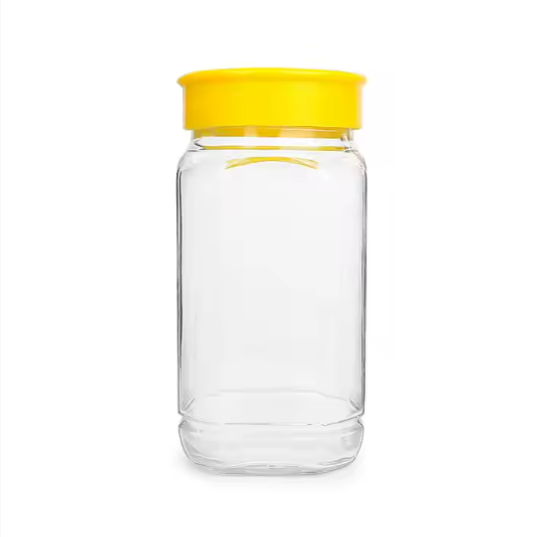 wholesale 1000g 730ml Clear Empty Honey Pot Glass Honey Jar  With Yellow Plastic Cap ﻿