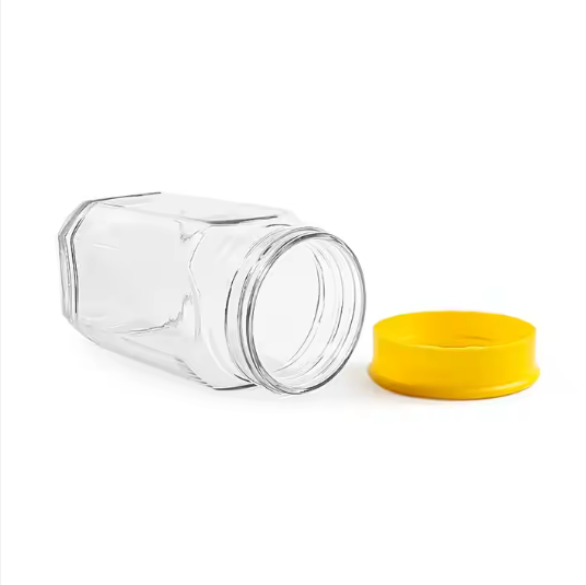 wholesale 1000g 730ml Clear Empty Honey Pot Glass Honey Jar  With Yellow Plastic Cap ﻿