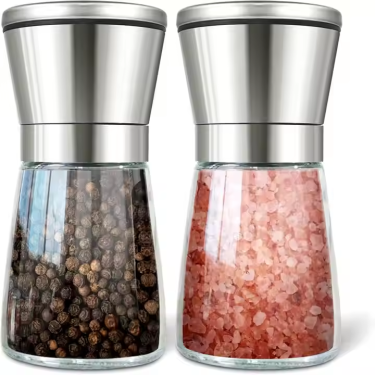 180ml Refillable Salt Pepper Glass Bottles Stainless Steel Grinder Set