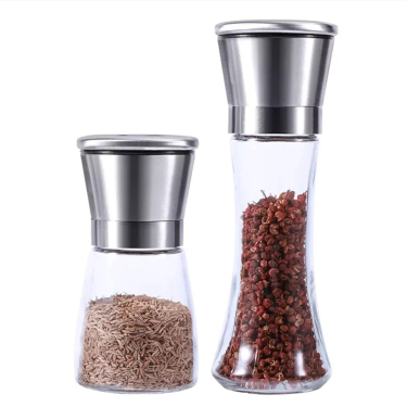 180ml Refillable Salt Pepper Glass Bottles Stainless Steel Grinder Set