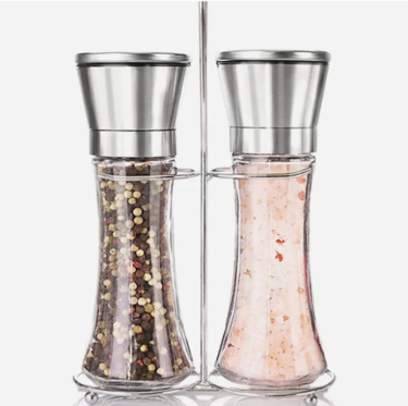 180ml Refillable Salt Pepper Glass Bottles Stainless Steel Grinder Set