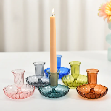 Modern style home decoration High Borosilicate Colored Tapered Glass Candlestick