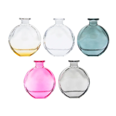 Customize Color Flat Round Luxury 150ml Rattan Stick Aroma Reed Scent Diffuser Glass Bottle