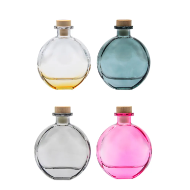 Customize Color Flat Round Luxury 150ml Rattan Stick Aroma Reed Scent Diffuser Glass Bottle