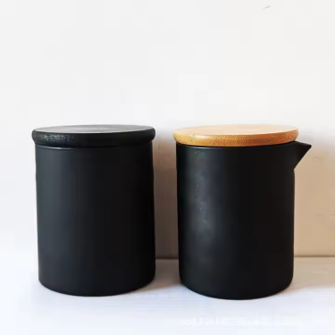 6oz Matte Black Pour Spout Glass Candle Container Frosty Surface Candle Jar With Lid