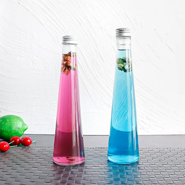 250ml 330ml hot sale taper type glass juice bottle beverage glass bottle with screw cap