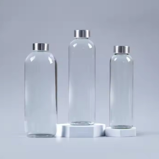 wholesale 500ml 750ml 1 liter wide mouth clear glass sports water bottle with stainless steel lid