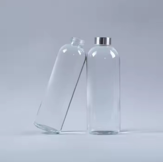 wholesale 500ml 750ml 1 liter wide mouth clear glass sports water bottle with stainless steel lid