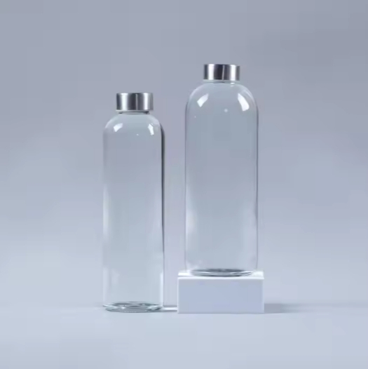 wholesale 500ml 750ml 1 liter wide mouth clear glass sports water bottle with stainless steel lid