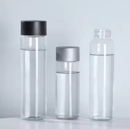 Cylinder 750ml transparent plastic lid wide mouth glass water bottle packaging