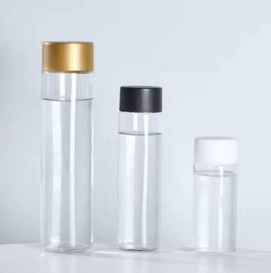 Cylinder 750ml transparent plastic lid wide mouth glass water bottle packaging