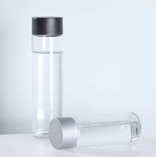 Cylinder 750ml transparent plastic lid wide mouth glass water bottle packaging