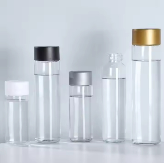 Cylinder 750ml transparent plastic lid wide mouth glass water bottle packaging