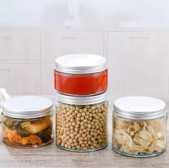 Wholesale round 100ml 150ml 250ml 500ml kitchen food storage sealed Straight wall glass jar with screw cap