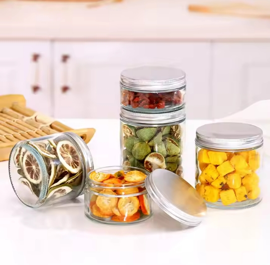 Wholesale round 100ml 150ml 250ml 500ml kitchen food storage sealed Straight wall glass jar with screw cap