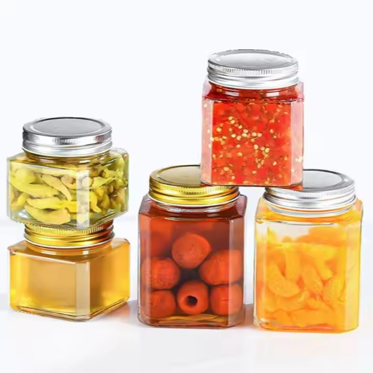 Hot selling 8 oz 12 oz 16 oz jam canned food glass jar storage bottle with screw aluminum lid