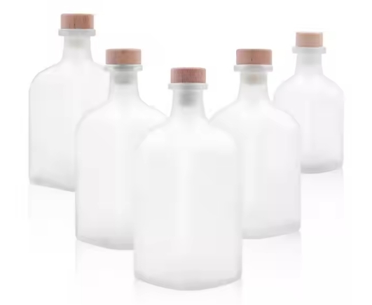 Wholesale juice bottles sangria tea 100ml 250ml 300ml 350ml 530ml square frosted glass homebrew bottle with cork lids