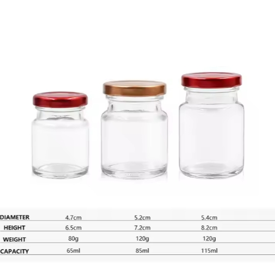 long neck brimful capacity 65ml 85ml 115ml round clear canned food honey glass jar with tinplate lid