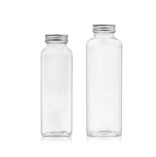 wholesale 350ml 500ml clear frosted Juice Cold Brew Coffee water drinks square glass bottle with screw lid