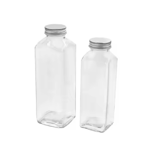 wholesale 350ml 500ml clear frosted Juice Cold Brew Coffee water drinks square glass bottle with screw lid