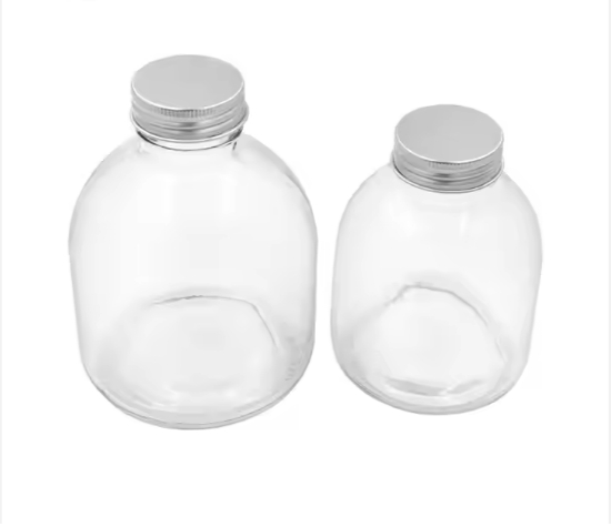 wholesale hot sale 300ml 500ml clear round glass drinking bottle with aluminum plastic cap