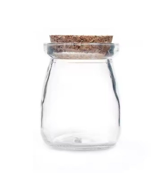 100ml 150ml 200ml High Quality Clear Glass Mink Drink Yogurt Container Jar Wide Mouth Pudding Bottle With Cork Aluminum Lid