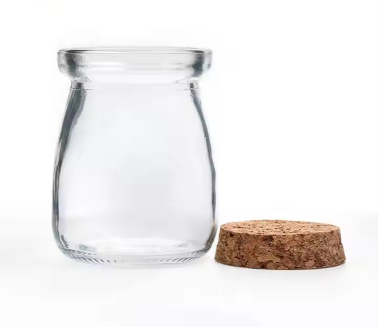 100ml 150ml 200ml High Quality Clear Glass Mink Drink Yogurt Container Jar Wide Mouth Pudding Bottle With Cork Aluminum Lid