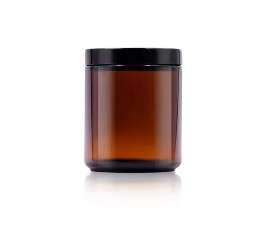 Glass jars for food 250 ML Amber straight side glass jar packaging glass bottles with black plastic screw lid