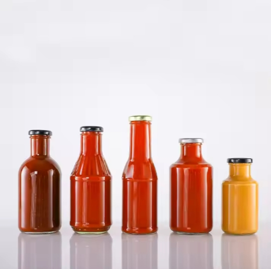 Customization Round Glass Clear 500ml 16oz Stout BBQ Pasta Sauce Bottles with Sealed Tinplate Lid