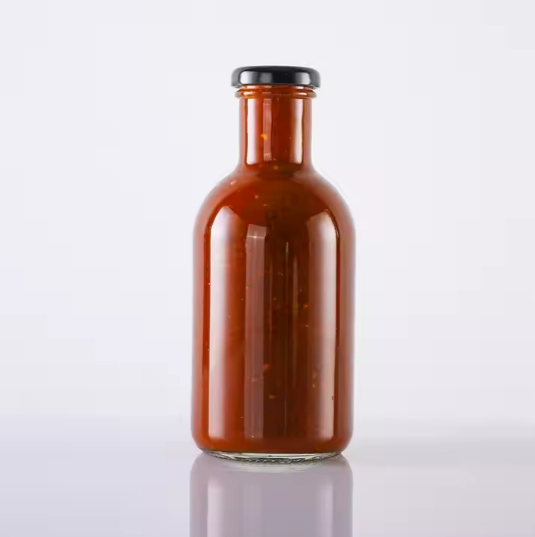 Customization Round Glass Clear 500ml 16oz Stout BBQ Pasta Sauce Bottles with Sealed Tinplate Lid