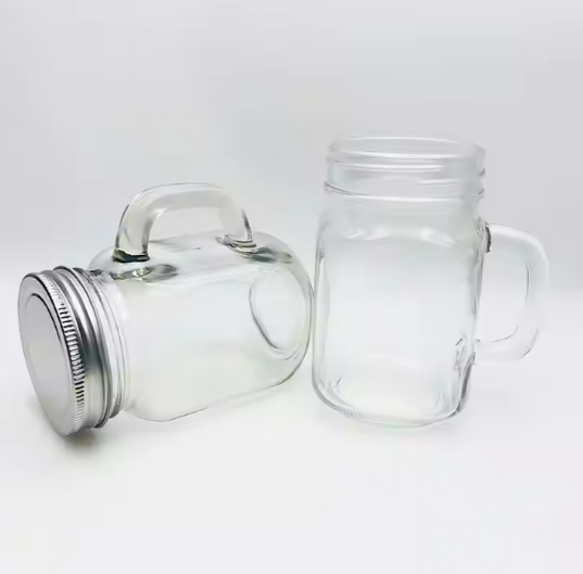 480ml glass tea cup mason jar with handle glass drinking botella de vidrio