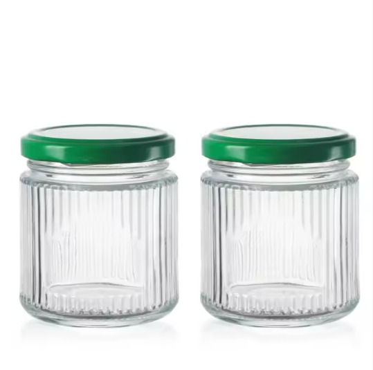 Popular new type 1 vertical stripe 150ml glass jar with green lid