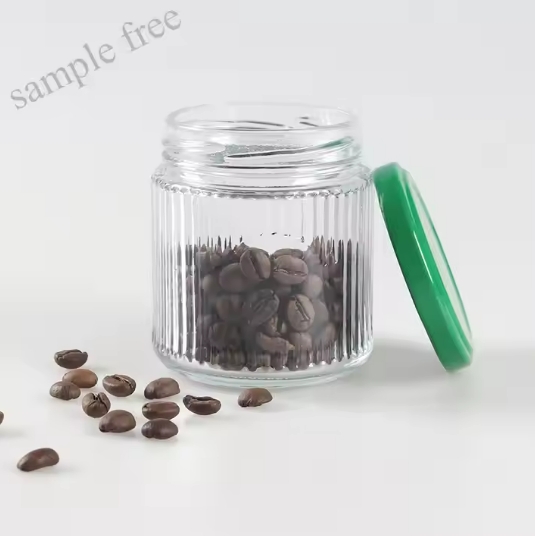 Popular new type 1 vertical stripe 150ml glass jar with green lid