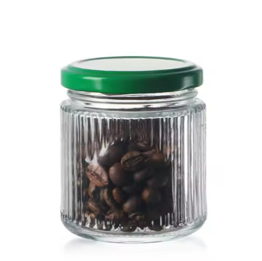 Popular new type 1 vertical stripe 150ml glass jar with green lid