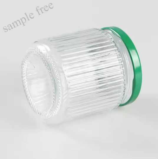 Popular new type 1 vertical stripe 150ml glass jar with green lid