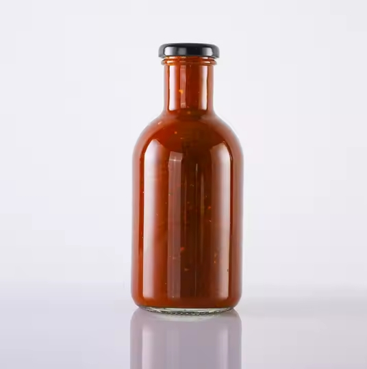 Customization Various Round Glass Clear 500ml 16oz Stout BBQ Pasta Sauce Bottles with Sealed Tinplate Lid