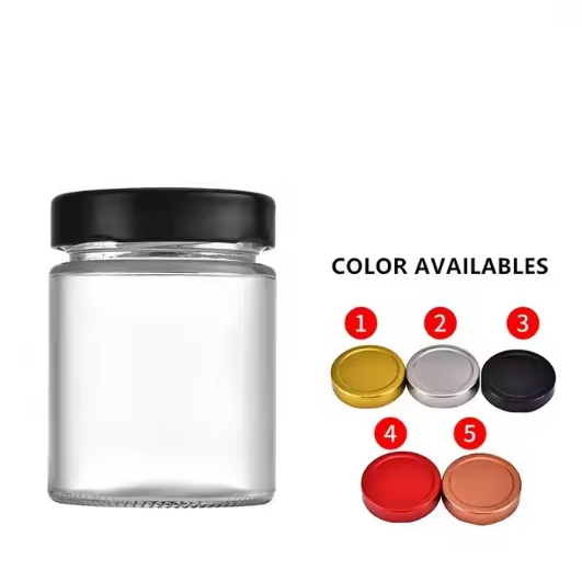 Glass jar container with metal lid wide mouth straight side glass jar for honey pickle jam fruit peanuts butter food storage