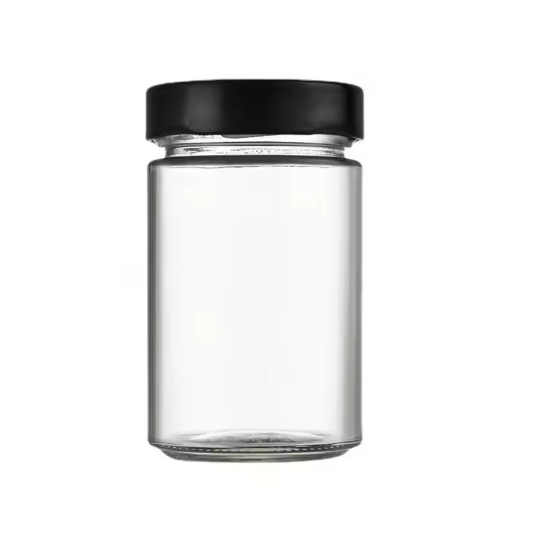 Glass jar container with metal lid wide mouth straight side glass jar for honey pickle jam fruit peanuts butter food storage