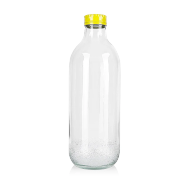 300ml 1000ml Transparent Bottom Embossing Juice Milk Soft Glass Beverage Bottles With Aluminum Lids