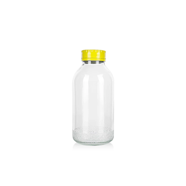 300ml 1000ml Transparent Bottom Embossing Juice Milk Soft Glass Beverage Bottles With Aluminum Lids