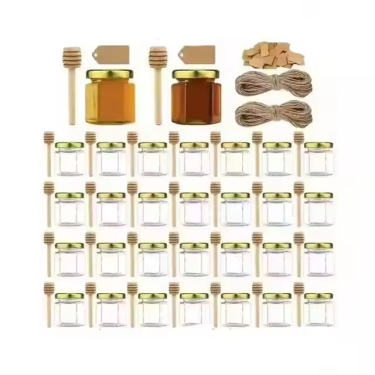 45ml Mini Clear Empty Hexagon Honey Jam Dressing Glass Jars Food Storage Glass Containers With Lid