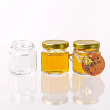 45ml Mini Clear Empty Hexagon Honey Jam Dressing Glass Jars Food Storage Glass Containers With Lid