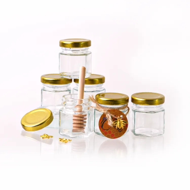 45ml Mini Clear Empty Hexagon Honey Jam Dressing Glass Jars Food Storage Glass Containers With Lid