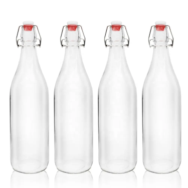 Various sizes clear glass beverage bottles for juice beer kombucha with swing tops