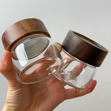 Wholesale 10ml-1750ml Borosilicate Clear Empty Small Glass Storage Jar With Wood Grain Pattern Screw Top